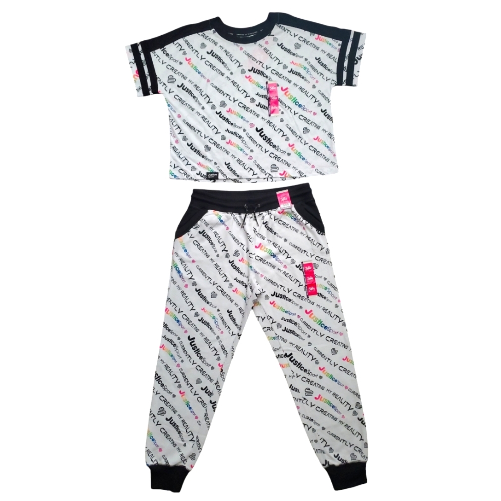 Justice Sport Girl's Blocked Tee and Printed Jogger Size XL Plus (16P-18P)
